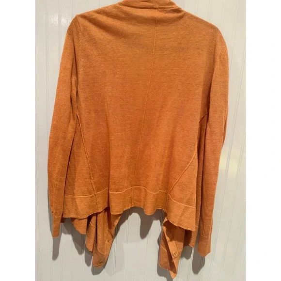 Garnet Hill 100% Linen Draped Open Front Cardigan Camel-Orange Large Travel - Picture 3 of 6